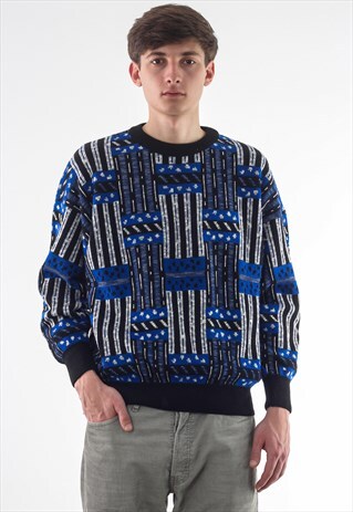 VINTAGE HUGO BOSS SWEATER JUMPER 90S BLUE WHITE