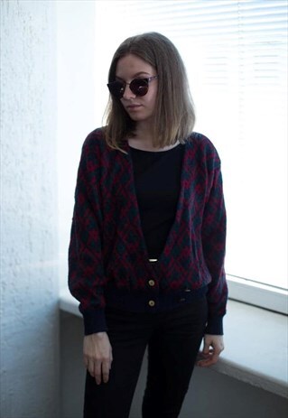 VINTAGE 80'S MULTICOLOUR PATTERNED CARDIGAN