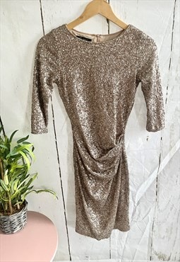 Vintage Gold Sequin Bodycon 90's Twist Midi Dress