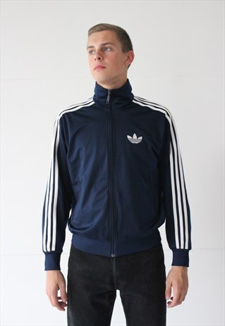 VINTAGE RETRO NAVY BLUE ADIDAS ORIGINALS SPORTS SHELL JACKET