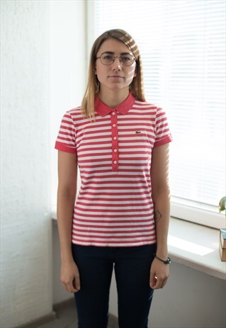 VINTAGE 90'S PINK/WHITE SHORT SLEEVED COTTON POLO SHIRT