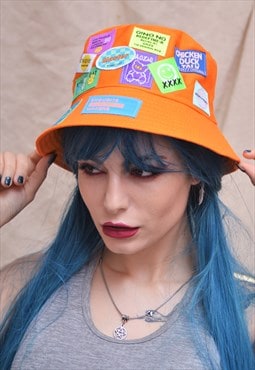 Orange label bucket hat rave festival summer 90's y2k 