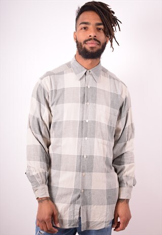 MENS VINTAGE SHIRT MEDIUM GREY CHECK 90S