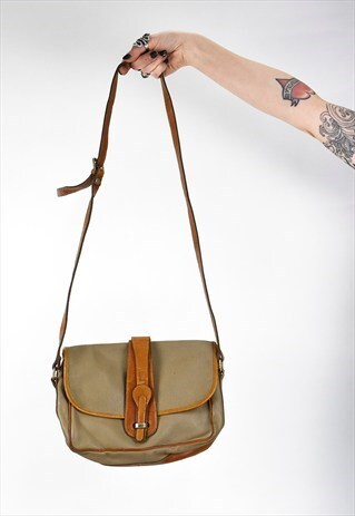 VINTAGE 80S TAUPE AND TAN LEATHER CROSS BODY BAG