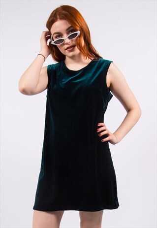 VINTAGE 90'S TEAL BLUE VELVET MINI DRESS
