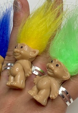 handmade crazy troll doll adjustable silver statement ring