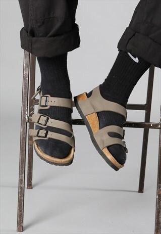 BIRKENSTOCK GREY SUEDE LEATHER STRAPPED SANDALS