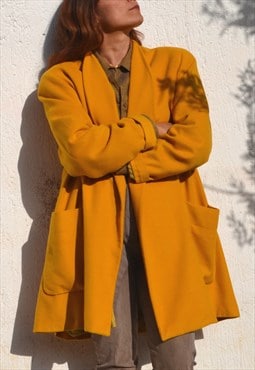 Mustard yellow soft lambswool chic cape coat.