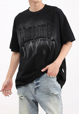 Black Washed embroidered Cotton oversized T shirt tee