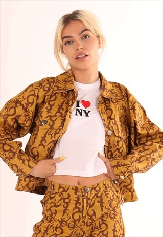 BROWN TATTOO PRINT DENIM JACKET