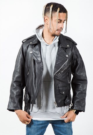 VINTAGE 80S BIKER LEATHER JACKET / S4648
