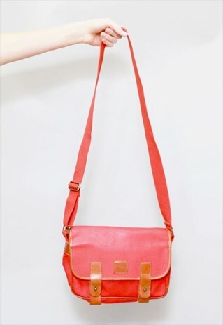VINTAGE 1990'S RED AND BROWN LEATHER SATCHEL BAG