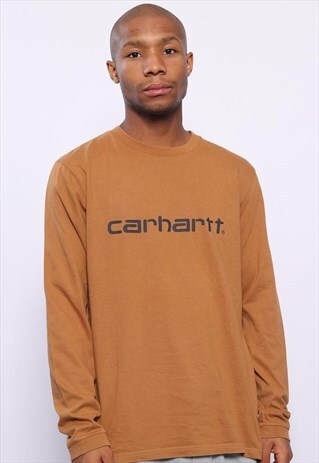 VINTAGE CARHARTT BIG LOGO LONG SLEEVED T-SHIRT BROWN