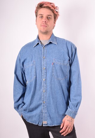 LEVI'S MENS VINTAGE DENIM SHIRT LARGE BLUE 90S