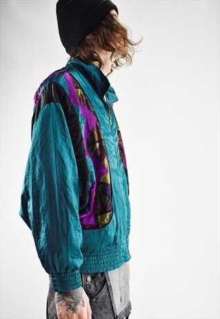 VINTAGE 90S CRAZY PRINT SATEEN BOMBER JACKET