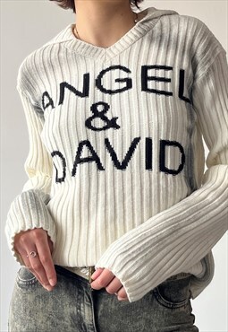 Vintage 00's Y2K Angel&David Unisex White Wool Ribbed Jumper