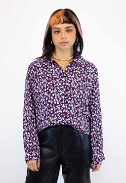 Vintage Abstract Pattern Blouse in Purple, Size L