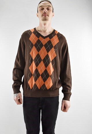 VINTAGE 90S TOMMY HILFIGER ARGYLE V NECK JUMPER