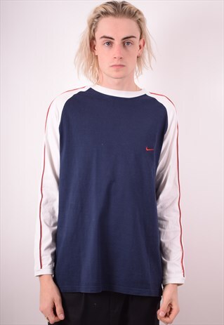 NIKE MENS VINTAGE TOP LONG SLEEVE LARGE BLUE 90S