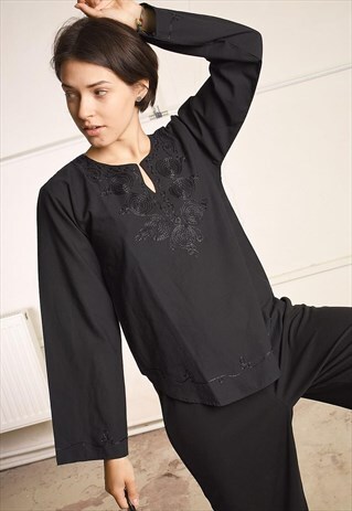 90'S RETRO EMBROIDERED PARIS CHIC BOHO FESTIVAL TUNIC TOP