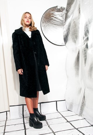 FAUX FUR COAT 80S VINTAGE WINTER COAT IN BLACK