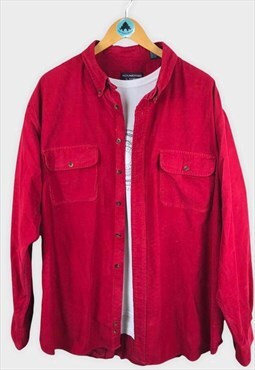 Vintage Cord Shirt / Corduroy Red Striped XXL