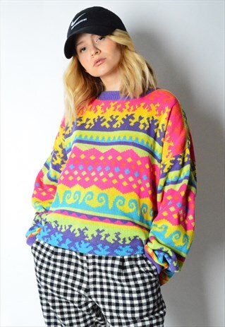 VINTAGE 80S COLOURFUL ABSTRACT JUMPER