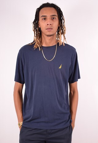 NAUTICA MENS VINTAGE T-SHIRT TOP XL NAVY BLUE 90S