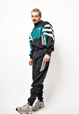 Vintage 80s ADIDAS overall men black green 1980s retro