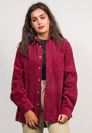 90'S VINTAGE BURGUNDY CORD GRUNGE SHIRT