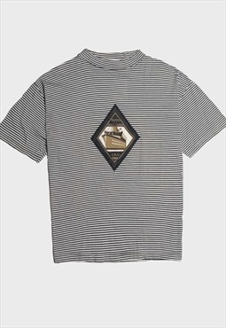 '90s Striped Grey Crew Neck Nautical Loose Fit T-shirt