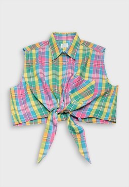 Madras check sleeveless tie top