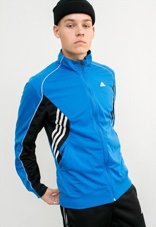 VINTAGE ADIDAS SPORT JACKET BLUE THREE STRIPES UNISEX 90S