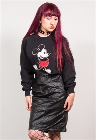 VINTAGE 90'S BLACK LEATHER PENCIL SKIRT