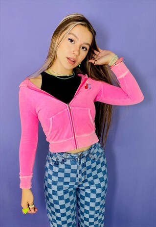 VINTAGE JUICY COUTURE BACK LOGO 90S Y2K VELOUR HOODIE