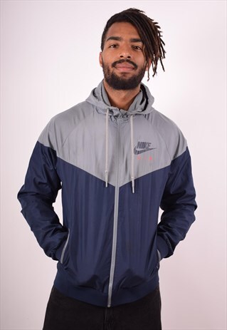 NIKE MENS VINTAGE HOODIE JACKET MEDIUM BLUE 90S
