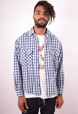 MENS VINTAGE SHIRT MEDIUM BLUE CHECK 90S