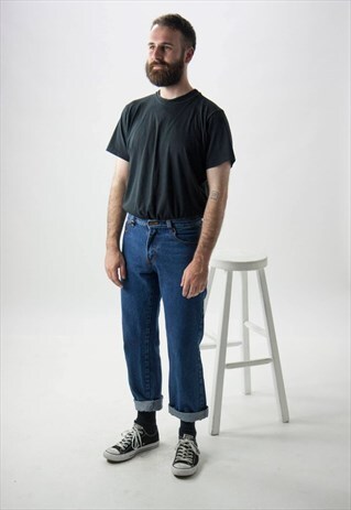 BLUE STRAIGHT JEANS / HIGH WAISTED DENIM PANTS