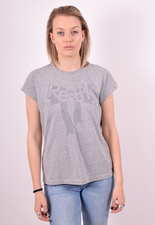 REEBOK WOMENS VINTAGE T-SHIRT TOP LARGE GREY 90S