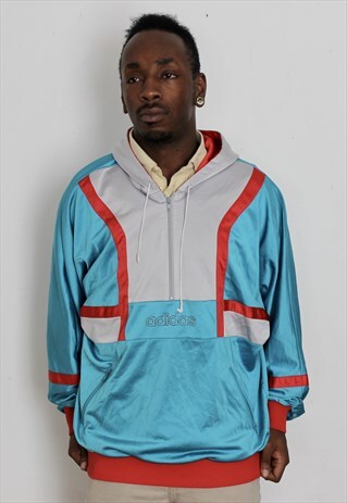 VINTAGE ADIDAS HALF ZIP HOODED TRACK JACKET XL