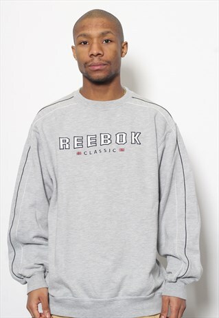 VINTAGE REEBOK BIG SPELL OUT LOGO SWEATSHIRT GREY