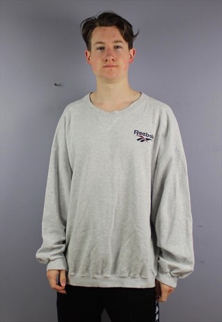 VINTAGE REEBOK SWEATSHIRT IN GREY WITH EMBROIDERED SPELL OUT