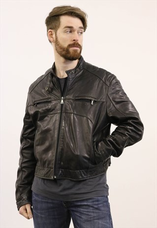 VINTAGE 1980S BLACK LEATHER BIKER JACKET