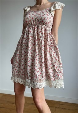 90s Baby Doll Embroidered Flower Print Dress