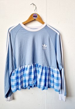 Reworked vintage blue Adidas frill gingham top