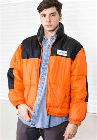VINTAGE NAUTICA PUFFER COAT JACKET LOGO 90S M 21.5