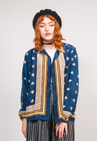 90'S VINTAGE BLUE PATTERNED HIPPIE SHIRT