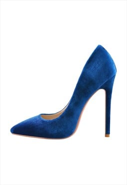 Pointed Toe Stiletto Slip-On Blue Velvet Pumps