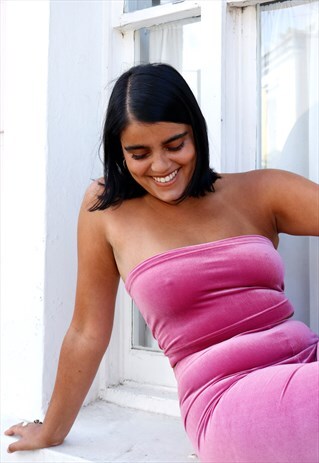 HOT PINK VELVET BANDEAU TOP