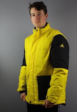 VINTAGE ADIDAS COAT IN YELLOW BLACK EMBROIDERED LOGO